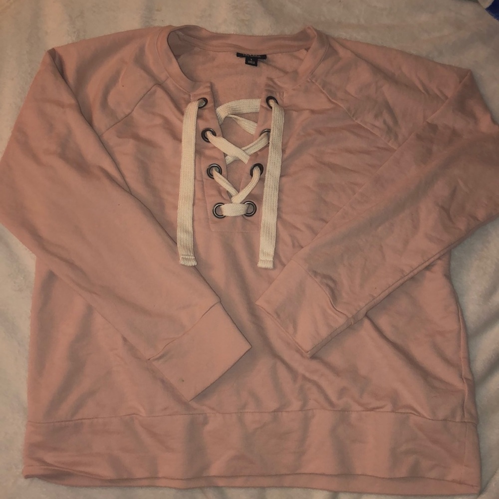 Pink Lace up sweater